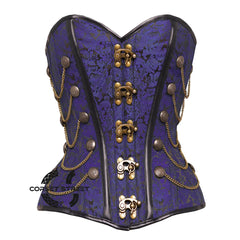 Purple and Black Brocade Steampunk Antique Clasps Waist Training Costume Gothic Corset Overbust Top