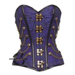 Purple and Black Brocade Steampunk Antique Clasps Waist Training Costume Gothic Corset Overbust Top