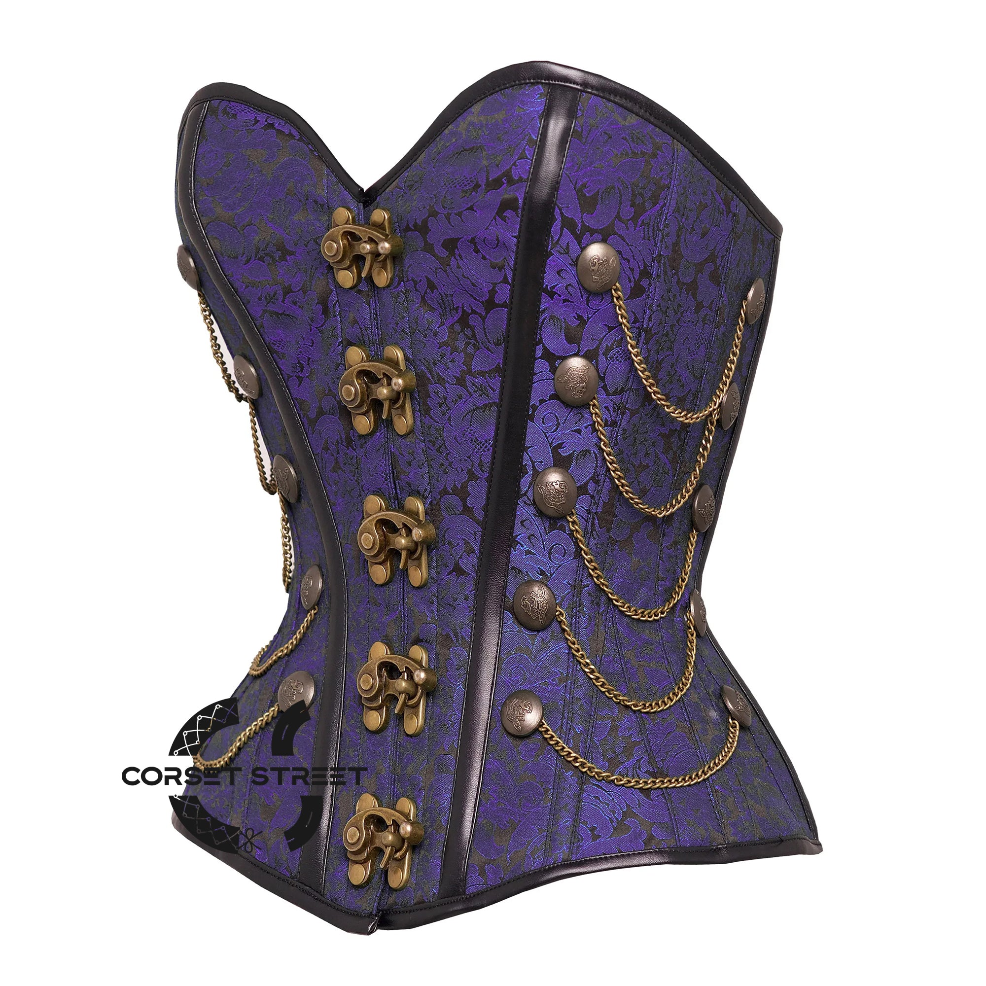 Purple and Black Brocade Steampunk Antique Clasps Waist Training Costume Gothic Corset Overbust Top