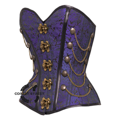 Purple and Black Brocade Steampunk Antique Clasps Waist Training Costume Gothic Corset Overbust Top