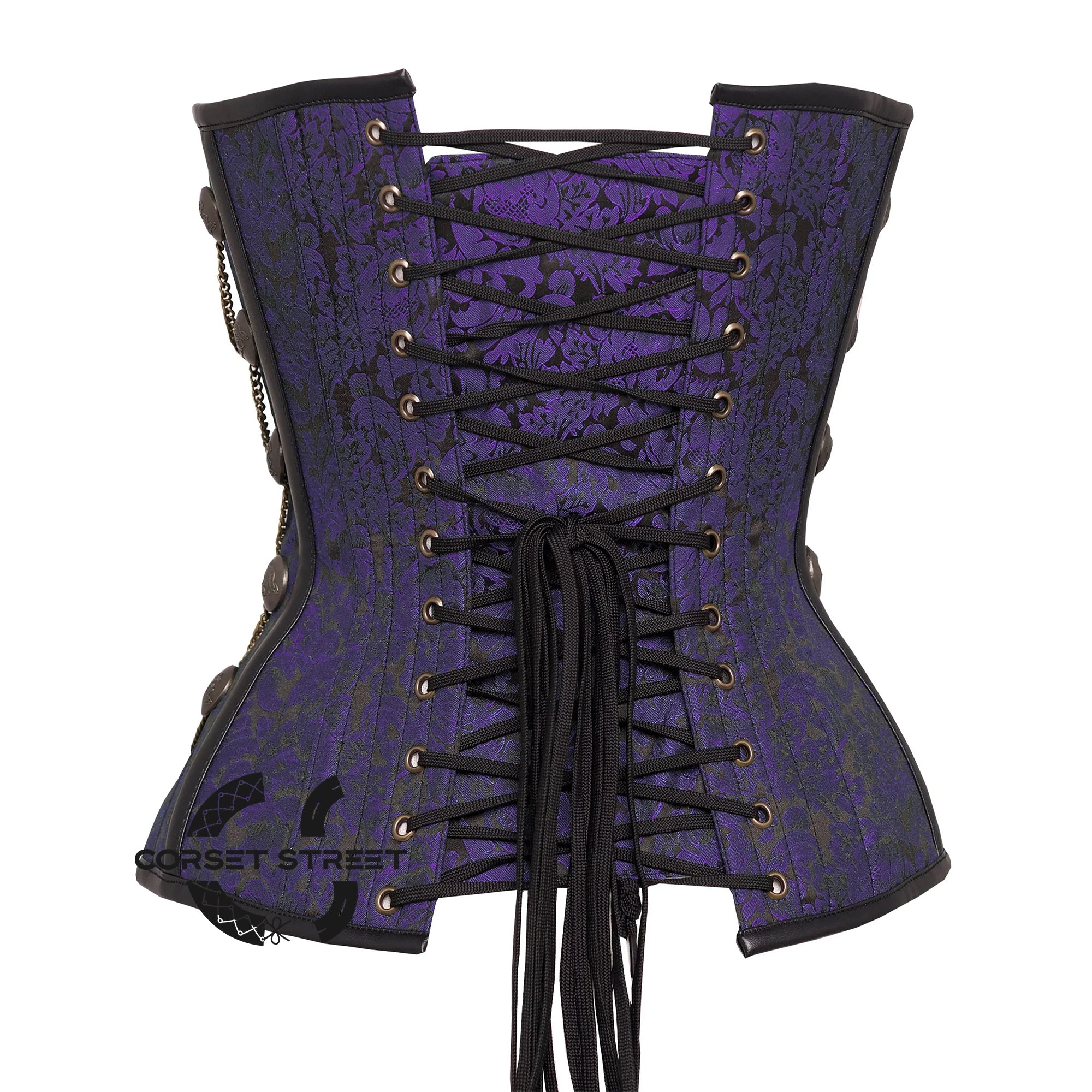 Purple and Black Brocade Steampunk Antique Clasps Waist Training Costume Gothic Corset Overbust Top