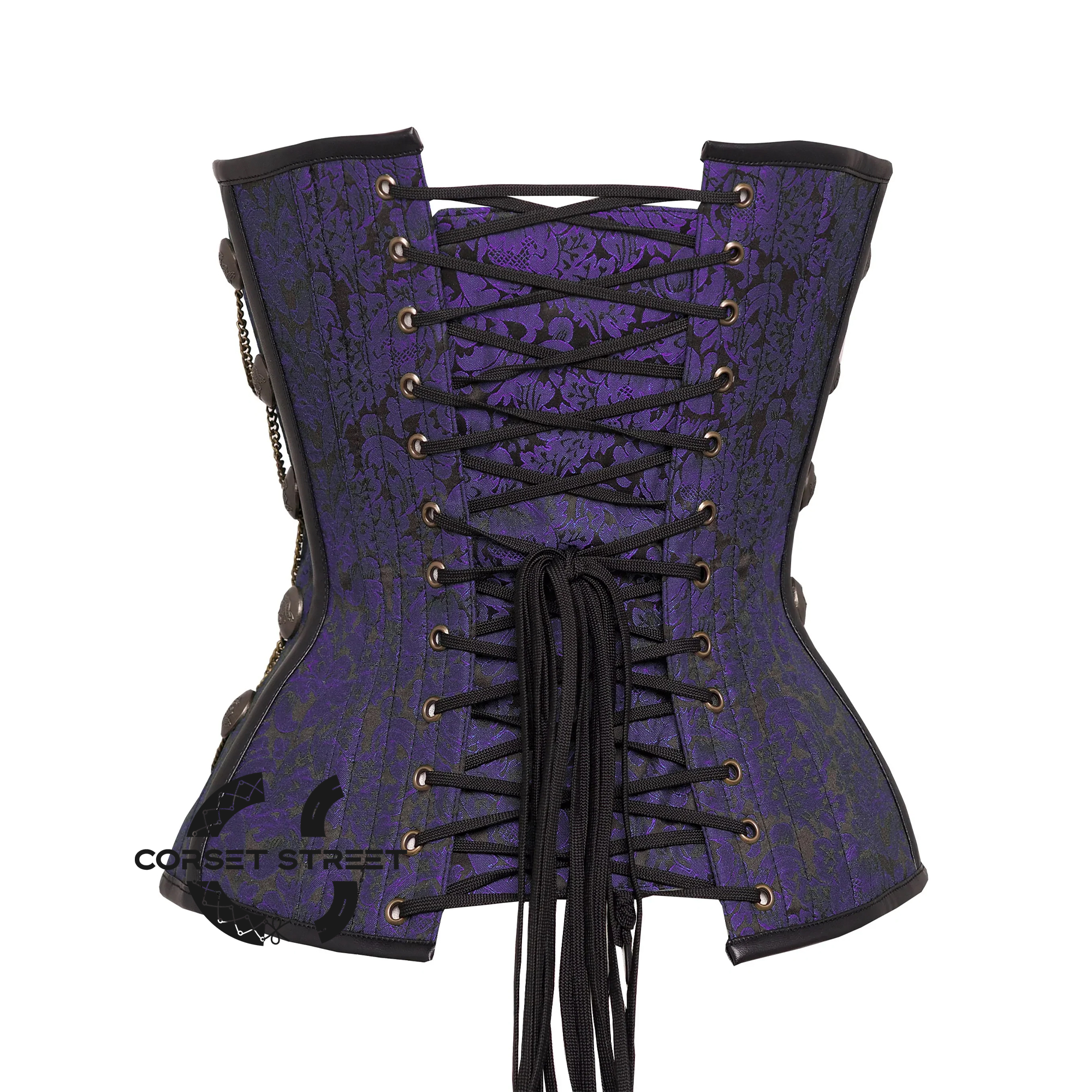 Purple and Black Brocade Steampunk Antique Clasps Waist Training Costume Gothic Corset Overbust Top