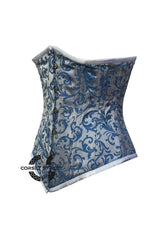 Baby Blue Brocade With Front Silver Busk Gothic Long Underbust Waist Training Double Bone Corset