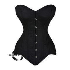 Black Satin Burlesque Corset Gothic Double Bone Overbust Bustier Top