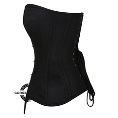 Black Satin Burlesque Corset Gothic Double Bone Overbust Bustier Top