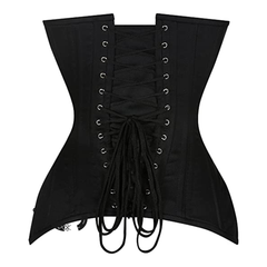 Black Satin Burlesque Corset Gothic Double Bone Overbust Bustier Top