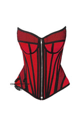 Red Satin black mesh Zipper Steampunk Overbust Bustier Corset