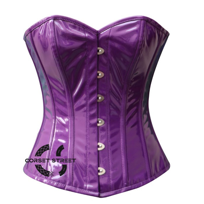 Purple PVC Leather Steampunk Overbust Corset Costume