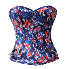 Printed Flags Cotton Corset Gothic Costume Overbust Bustier Top