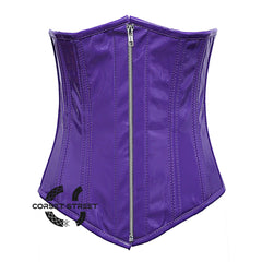 Purple PVC Leather With Front Silver Zipper Gothic Long Underbust Waist Training Corset
