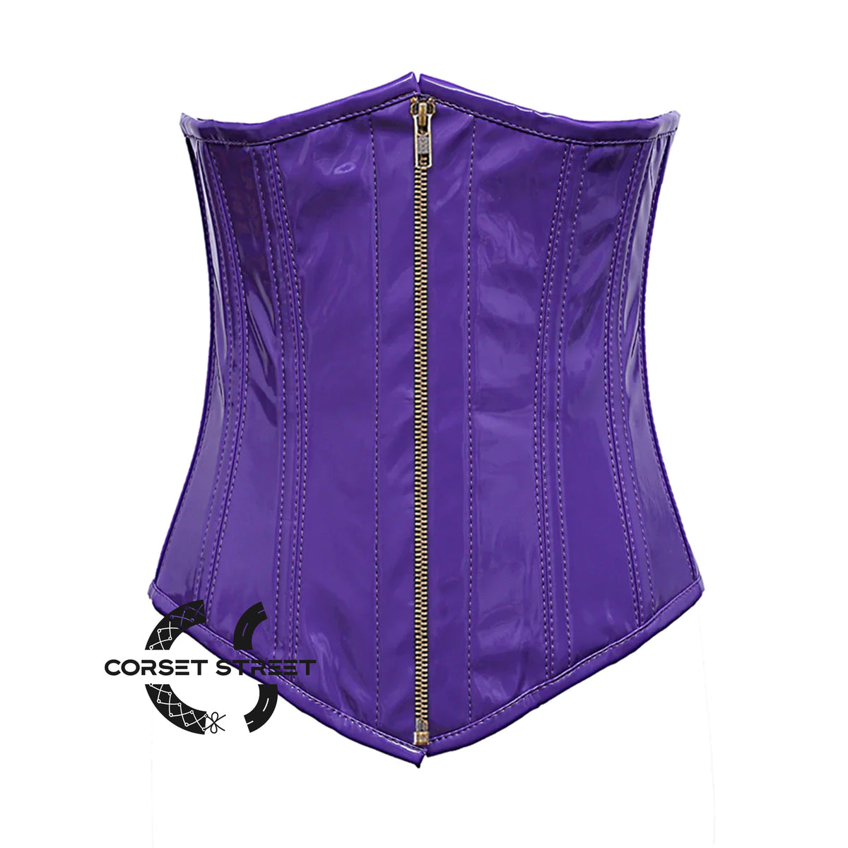 Purple PVC Leather With Antique Zipper Gothic Long Underbust Waist Training Corset