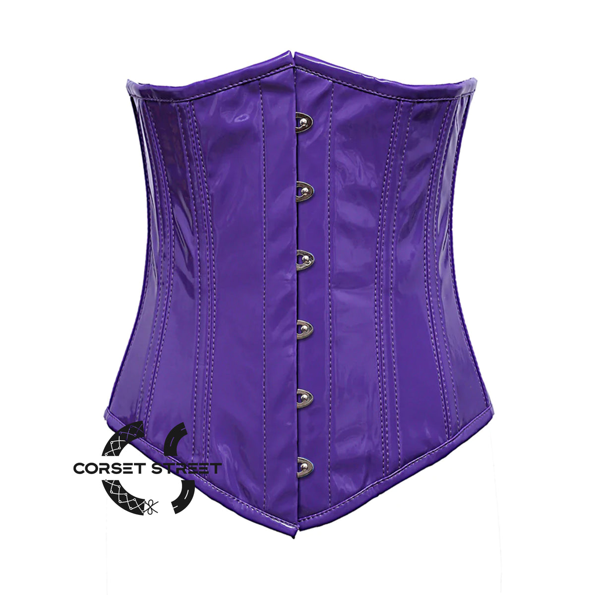 PVC Leather With Front Silver Busk Gothic Long Underbust Waist Training Corset