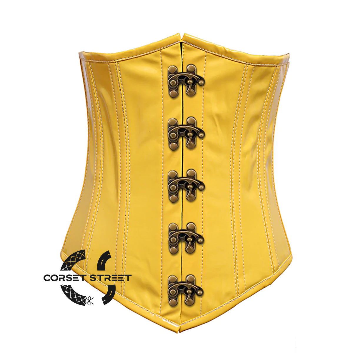 Yellow PVC Leather With Front Clasps Gothic Long Underbust Waist Training Corset