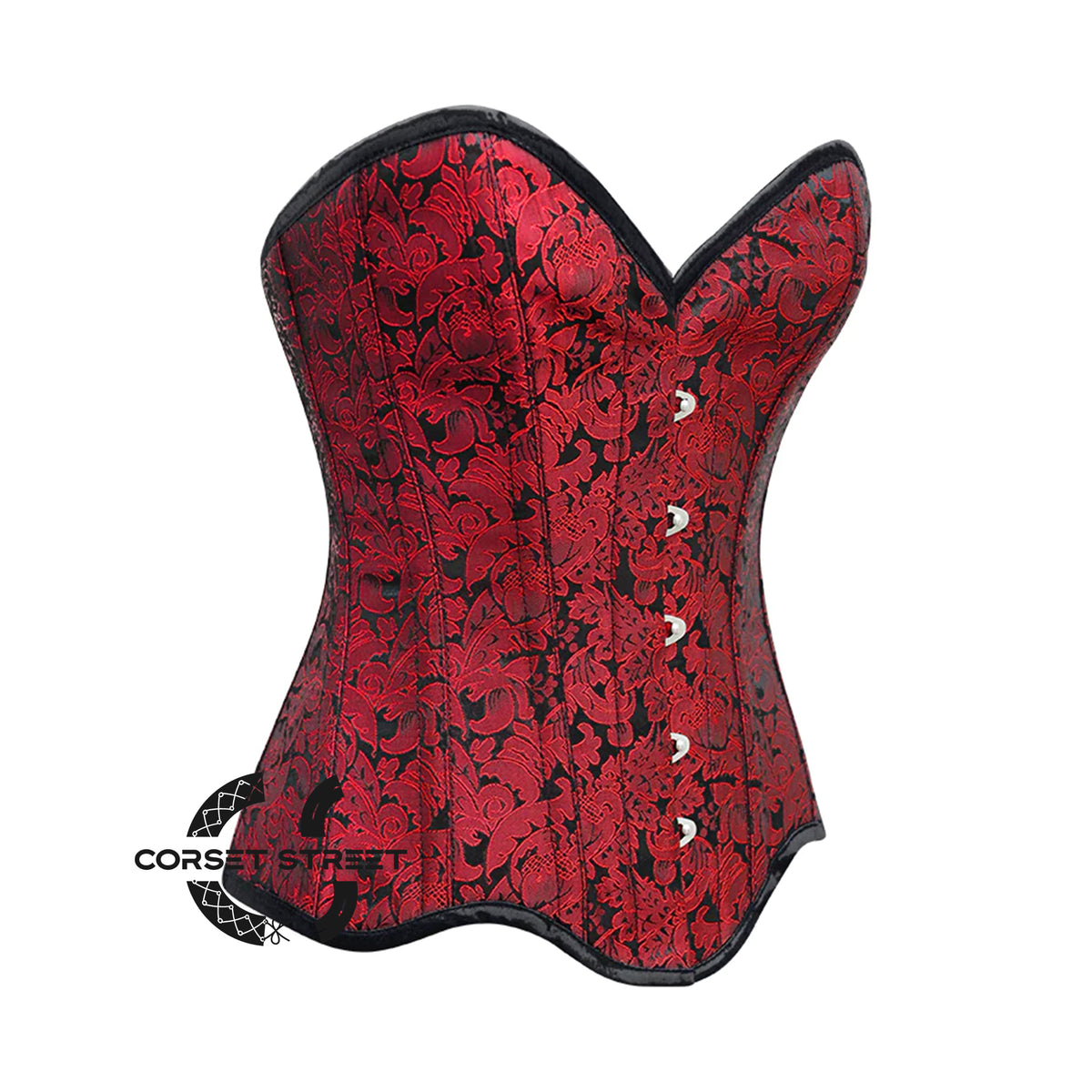 Red Brocade Curvy Design Front Busk Steampunk Gothic Overbust Corset