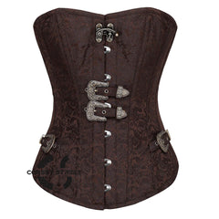 Brown Brocade Steampunk Gothic Overbust Corset