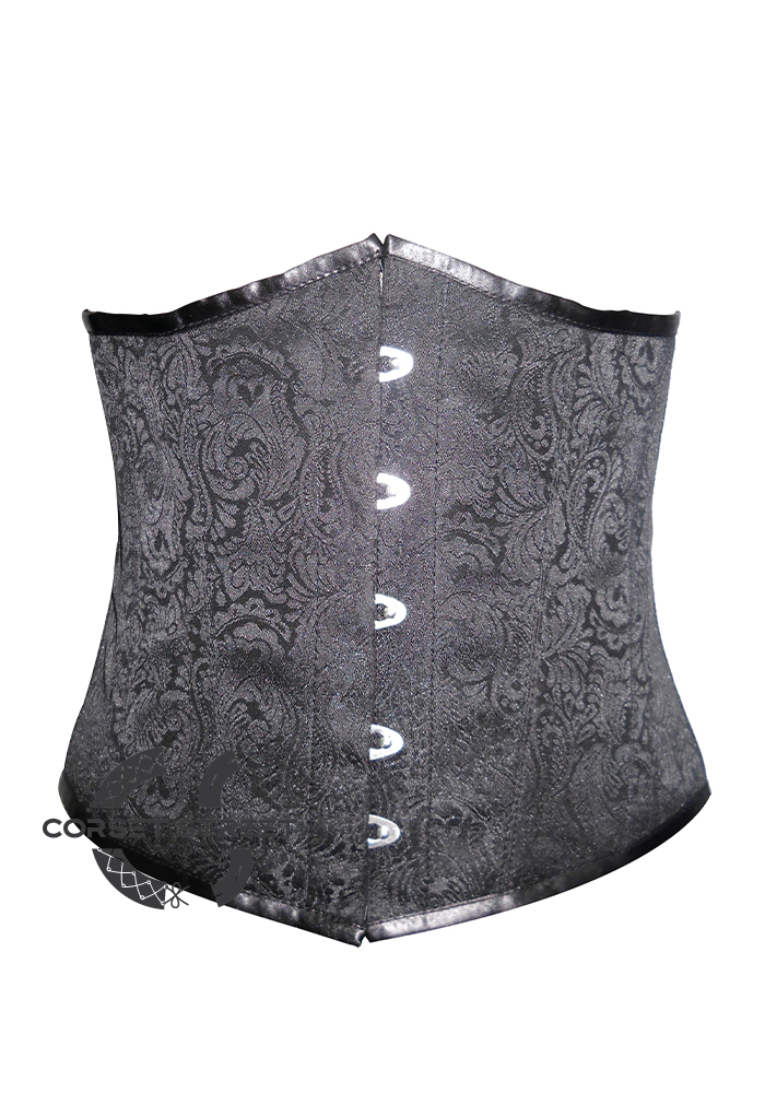 Black Brocade Gothic Steampunk Bustier Waist Training Burlesque Underbust Plus Size Corset Costume