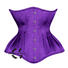 Purple Satin Double Boned Burlesque Long Underbust Gothic Corset