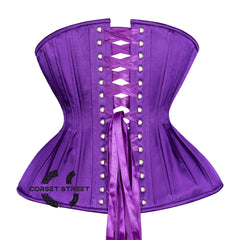 Purple Satin Double Boned Burlesque Long Underbust Gothic Corset