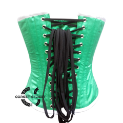 Green Satin Handmade Sequins Gothic Burlesque Waist Training Bustier Women Overbust Corset Costume