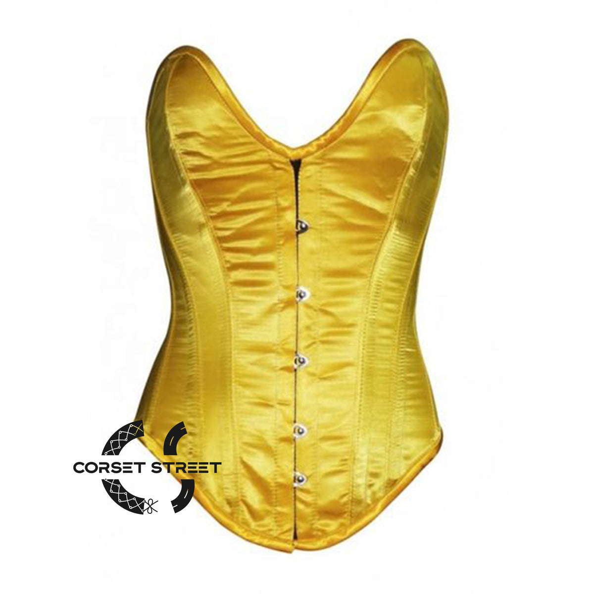 Yellow Satin With Front Silver Busk Overbust Corset