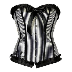 Black And White Cotton Striped Frill Gothic Overbust Corset