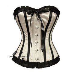 Ivory And Black Satin With Centre Bow Gothic Overbust Corset