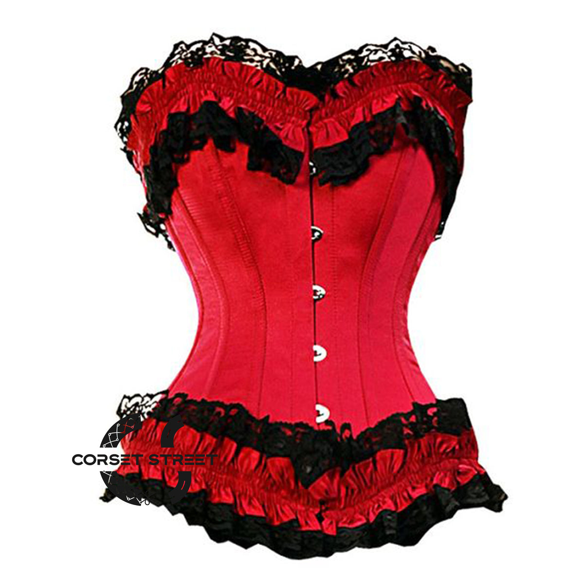 Red Satin With Net Frill Gothic Overbust Corset