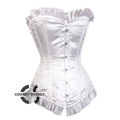 White Satin With Frill Design Gothic Overbust Corset