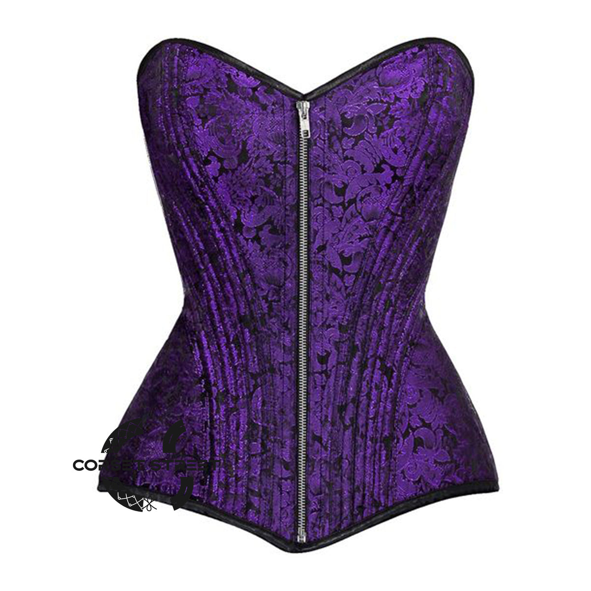 Purple Brocade Steel Boned Steampunk Gothic Overbust Corset