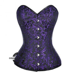 Purple Black Brocade Waist Training Gothic Overbust Corset