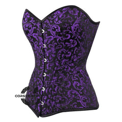 Purple Black Brocade Front Busk Steel Boned Overbust Corset