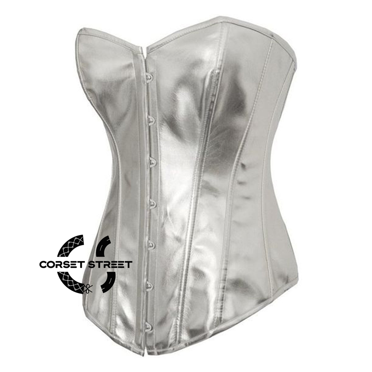 Silver Leather Gothic Overbust Corset