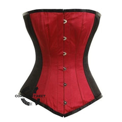 Burgundy And Black Satin V Design Gothic Overbust Bustier Corset