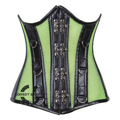 Green Mesh Black Faux Leather Steampunk Underbust Bustier Corset