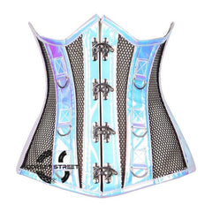 Black Mesh Silver Faux Leather Steampunk Underbust Bustier Corset