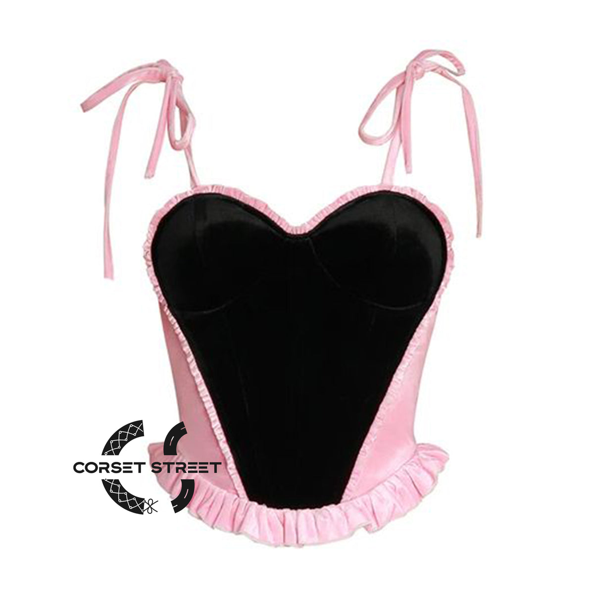 Pink and Black Velvet Gothic Overbust Bustier Corset