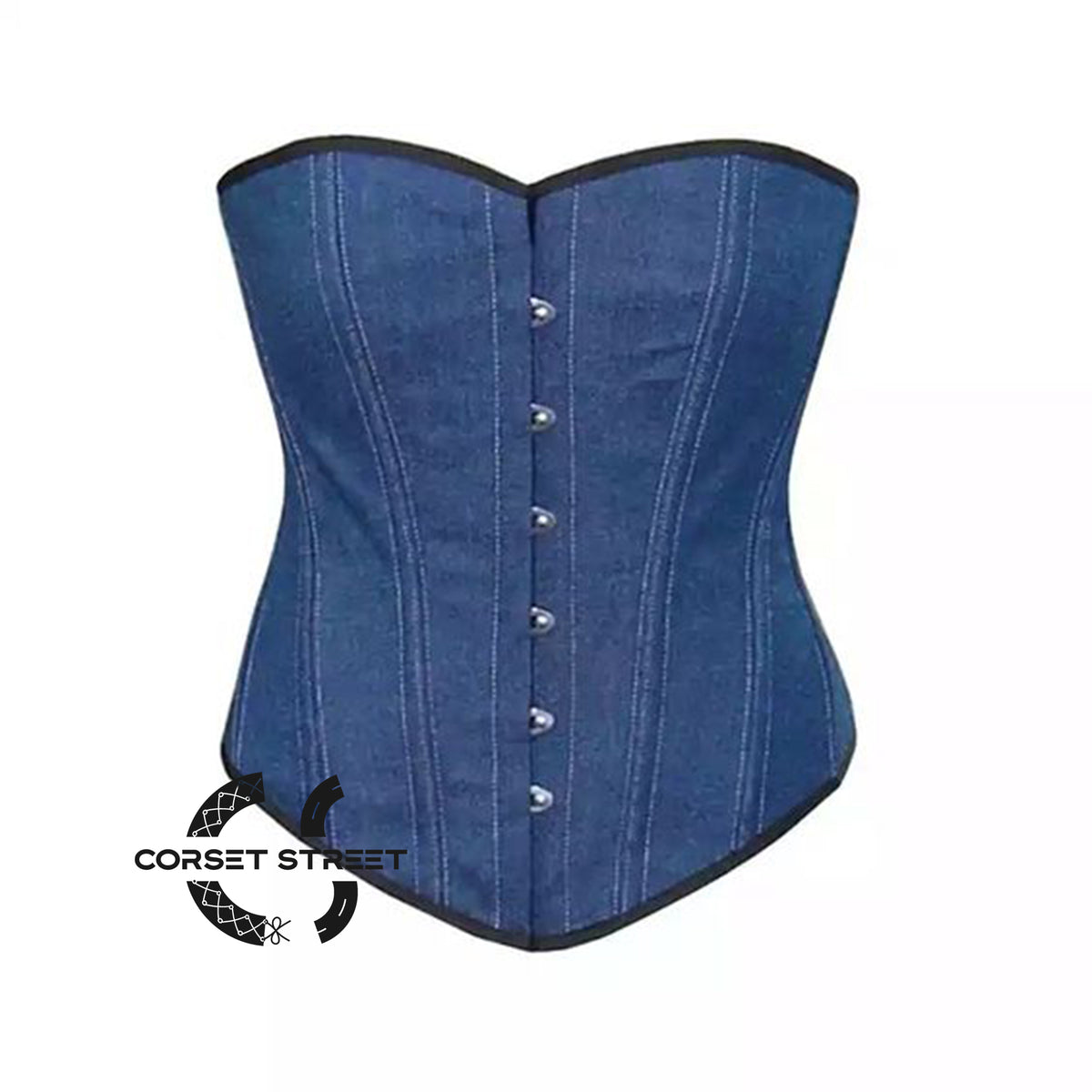 Blue Denim Gothic Overbust Bustier Corset