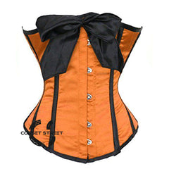 Orange And Black Satin With Front Bow Design Gothic Underbust Bustier Corset