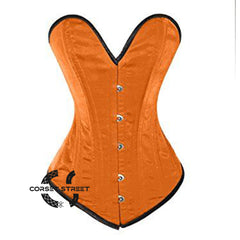 Orange Satin Long Double Bone Gothic Overbust Bustier Corset