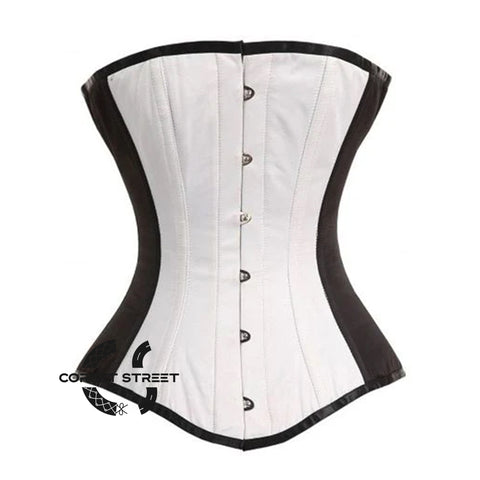 Black And White Satin Burlesque Gothic Overbust Bustier Corset