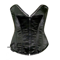 Black Satin Burlesque Gothic Overbust Bustier Corset