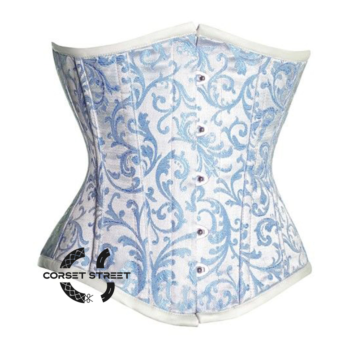 Baby Blue Brocade Double Bone Gothic Underbust Bustier Corset