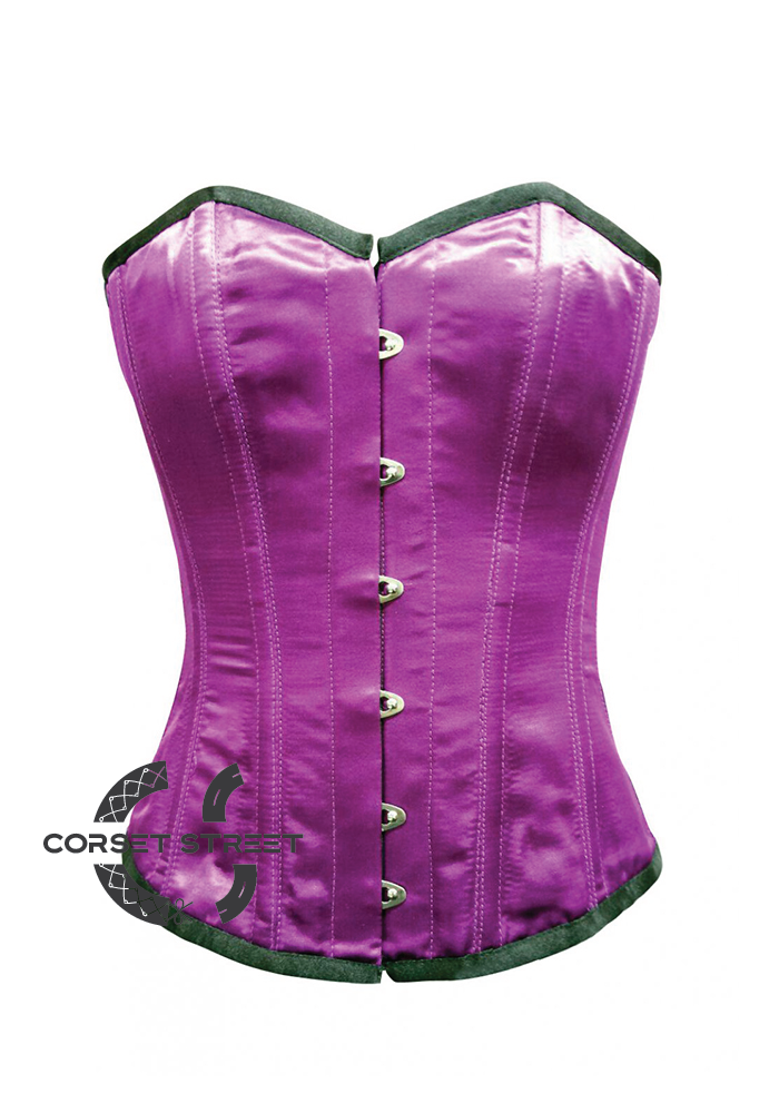 Purple Satin Front Open Busk Waist Cincher Women Clothing Overbust Plus Size Corset Top