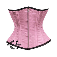 Baby Pink Satin Double Bone Front Antique Zipper Gothic Underbust Bustier Corset