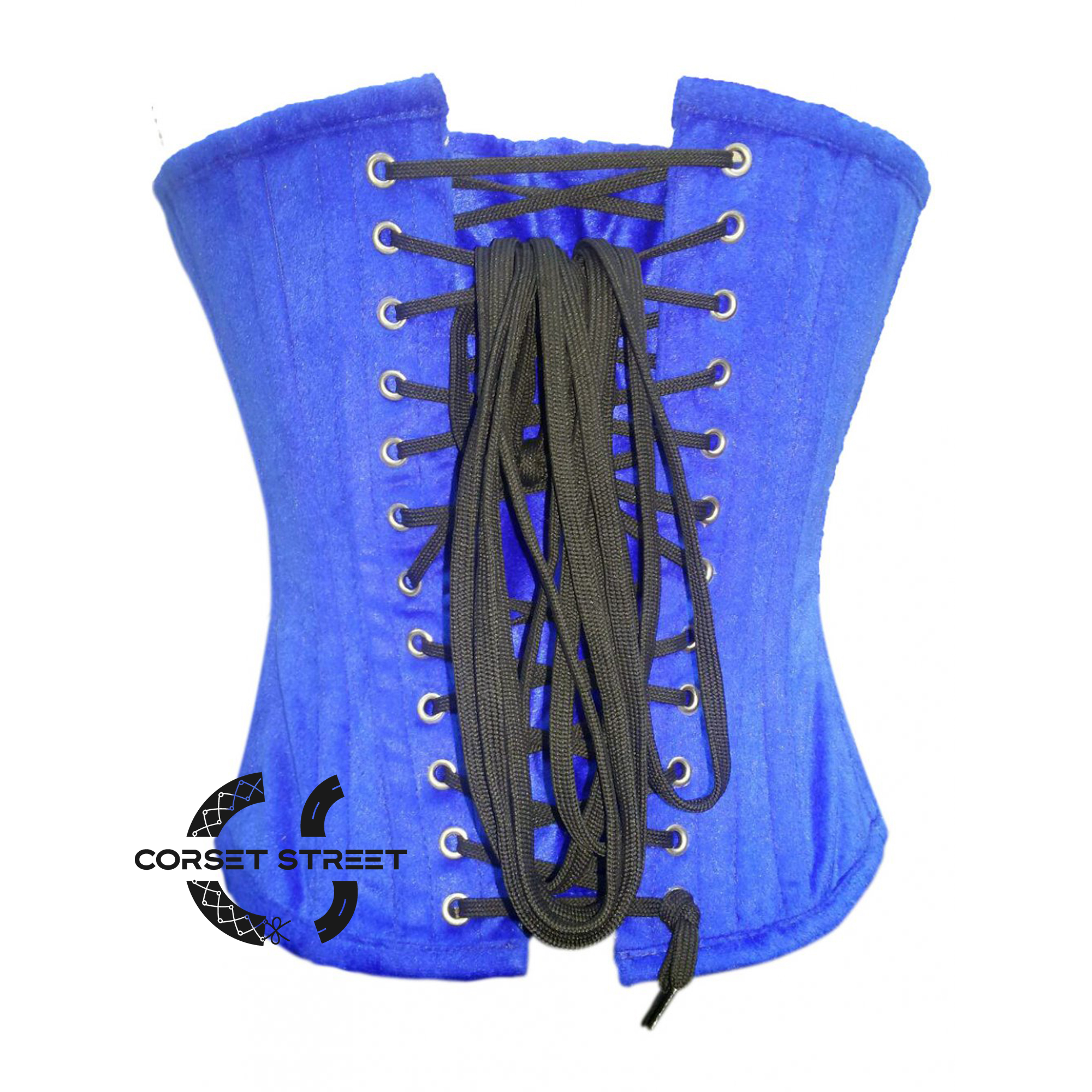 Blue Velvet Front Open Busk Waist Cincher Women Clothing Overbust Corset Top