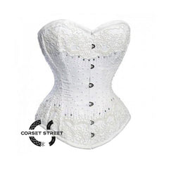 White Satin White Sequins Work Burlesque Overbust Gothic Corset