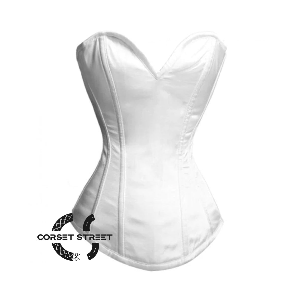 White Satin Long Burlesque Overbust Gothic Corset