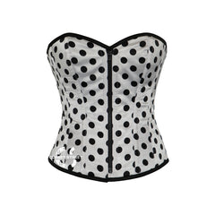 White Polka Dot Satin Gothic Overbust Corset Steampunk Costume