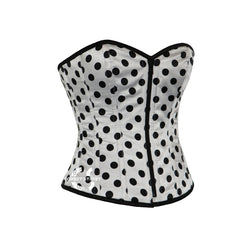 White Polka Dot Satin Gothic Overbust Corset Steampunk Costume