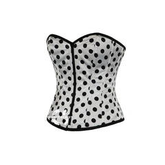 White Polka Dot Satin Gothic Overbust Corset Steampunk Costume